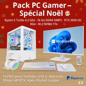 🎁 🎉 PC Gamer Pack Spécial Noël : Boîtier PC Compact "Aquarium", Amd Ryzen 5, 16 Go DDR4, RTX 3050 OC 8Go ... (Noir ou Blanc)