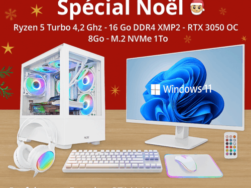 🎁 🎉 PC Gamer Pack Spécial Noël : Boîtier PC Compact "Aquarium", Amd Ryzen 5, 16 Go DDR4, RTX 3050 OC 8Go ... (Noir ou Blanc)